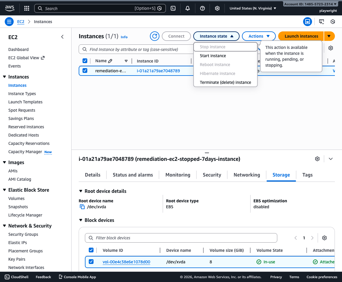 Terminate Instance Menu
