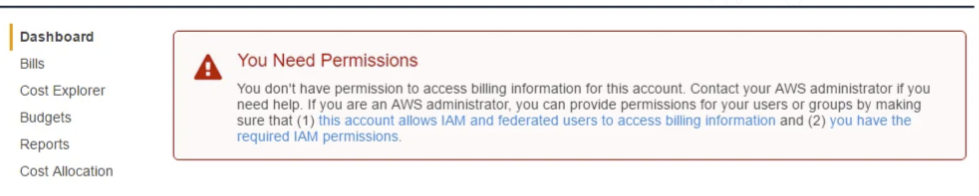 Billing Dashboard - You Need Permissions